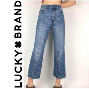 Lucky Brand Wide Leg Button Jeans Size 27 Blue Denim Ankle Distressed High-rise